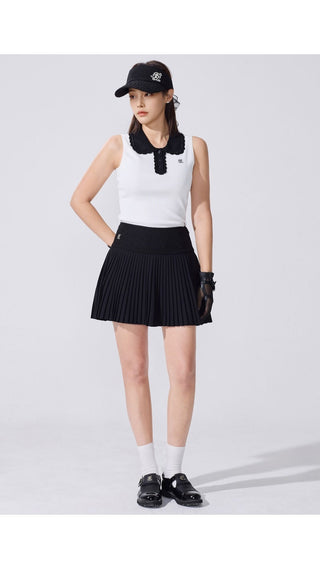 Crochet Collar Sleeveless Knit (White)
