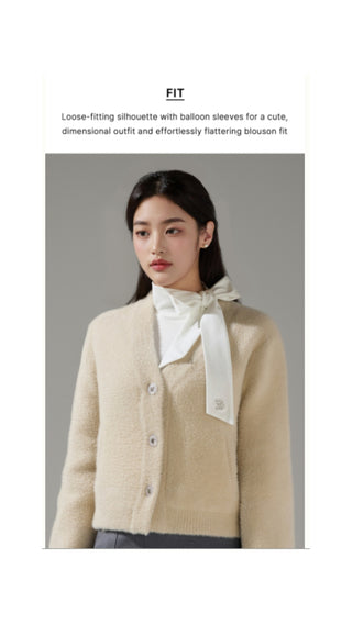 Furry V-neck Cardigan (Beige)