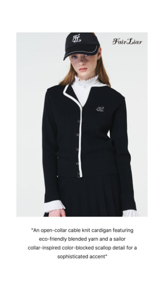 Open Collar Cable Cardigan (Black)