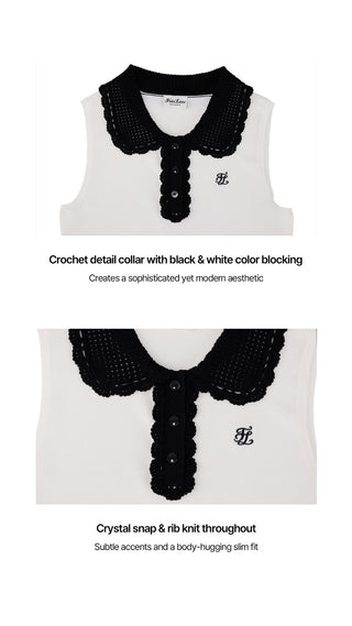 Crochet Collar Sleeveless Knit (White)