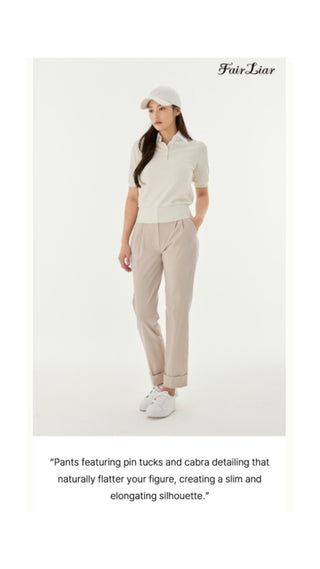 Pintuck Turn Up Pants (Beige)