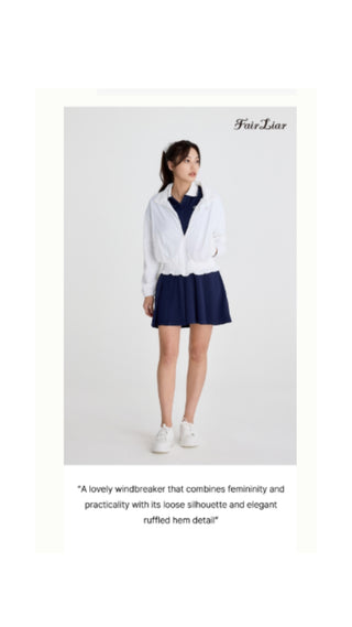 Ruffle Hem ZipUp Jumper (White)