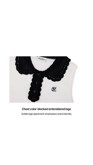 Crochet Collar Sleeveless Knit (White)