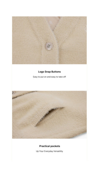 Furry V-neck Cardigan (Beige)