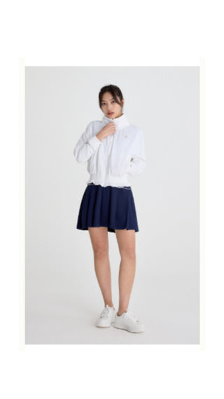 Ruffle Hem ZipUp Jumper (White)