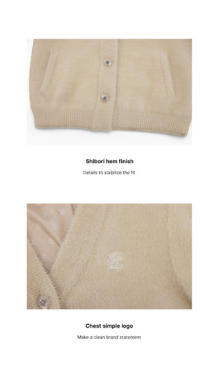 Furry V-neck Cardigan (Beige)