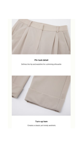 Pintuck Turn Up Pants (Beige)