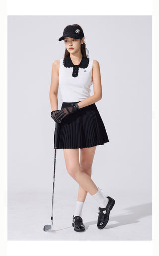 Lace Flare Pleated Skirt (Black)