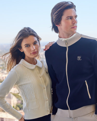 Cable pocket round neck cardigan - White