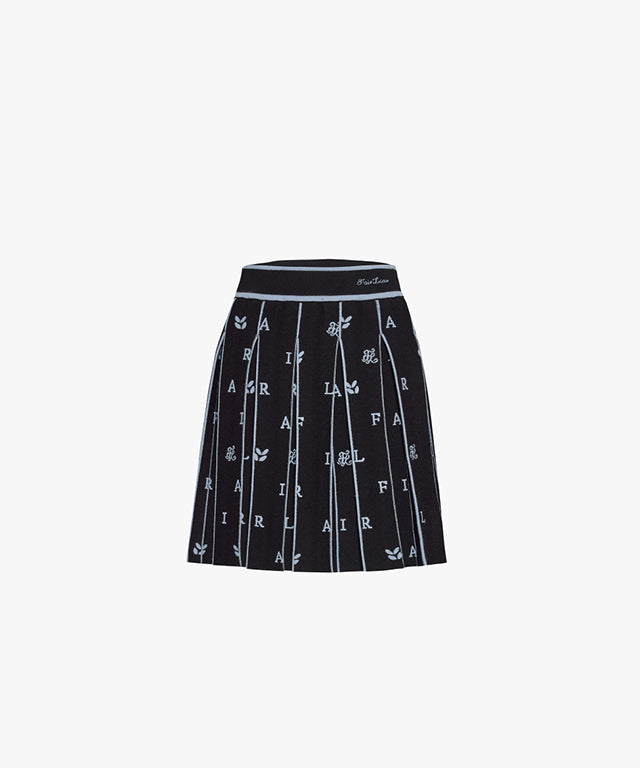 FAIRLIAR Pleated Jacquard Knit Skirt - Black
