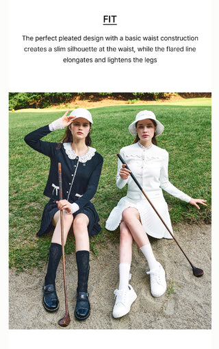 Lace Flare Pleated Skirt (Black)