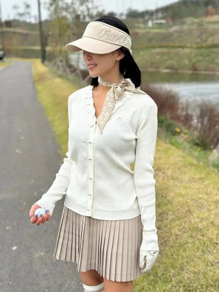 [FL Signature] Pearl & Bead Flare Pleated Skirt - Beige