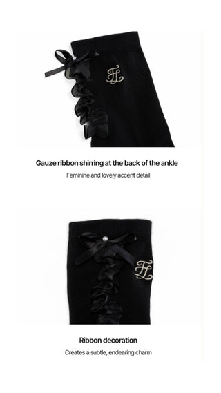 Tulle Frill Ankle Socks (Black)