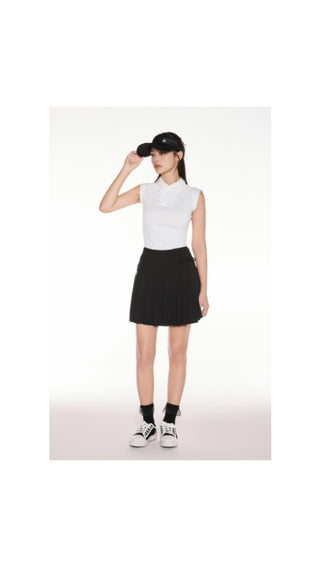 Front Shirring Sleeveless T Shirt (White)