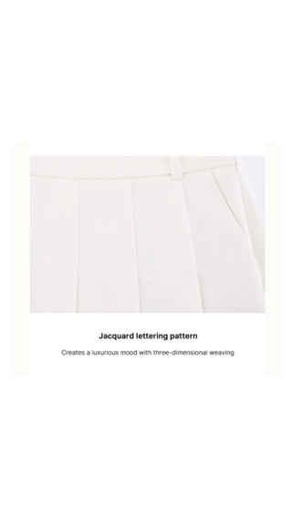 Lettering Jacquard Pleated Skirt (Cream)