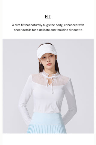 Sheer Shirring High Neck T-Shirt (Black)