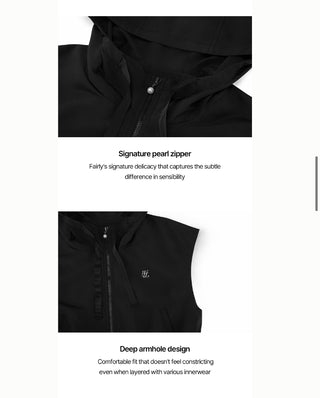 Drawstring Ruffle Zip-Up Vest (Black)