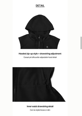 Drawstring Ruffle Zip-Up Vest (Black)