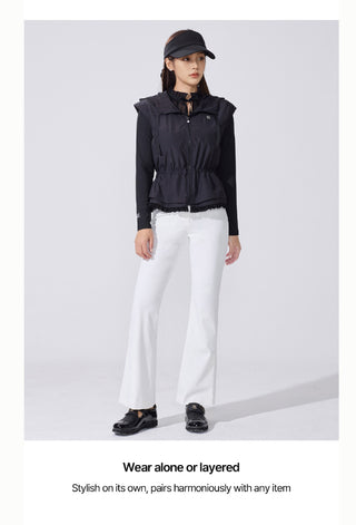 Sheer Shirring High Neck T-Shirt (Black)