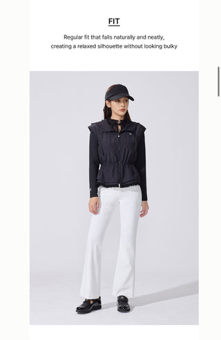 Drawstring Ruffle Zip-Up Vest (Black)