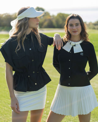 Pocket Collar Waist Band Vest - Black