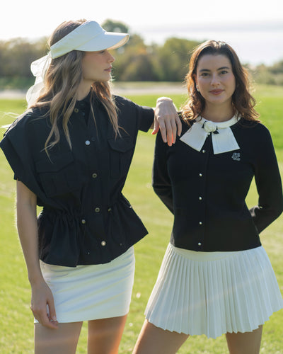 pocket collar waist band vest - Black