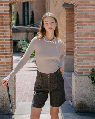 Pin Tuck Bermuda Pants - Brown