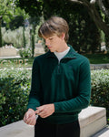 Men's wool 100% zip-up windproof knit - Dark Green