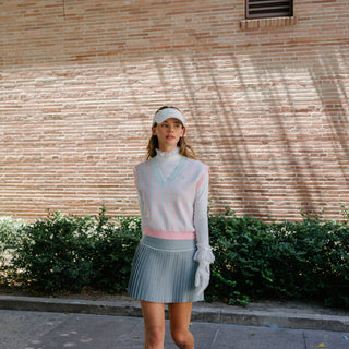Houndstooth Checkered Knit Vest - Mint