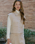 Houndstooth Checkered Quilted Vest - Beige