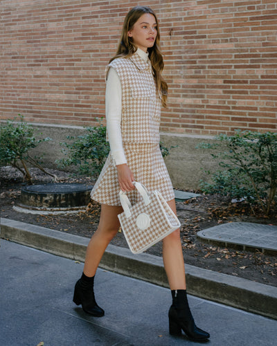 Houndstooth checkered flare skirt - Beige