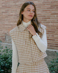 Houndstooth Checkered Quilted Vest - Beige