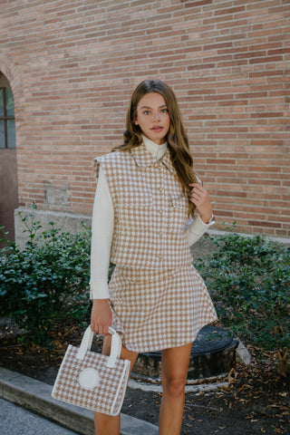 Houndstooth checkered flare skirt - Beige