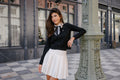 Leather flower trimmed cardigan - Black