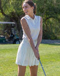 Pique pleated skirt - White