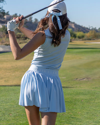 Pique pleated skirt - Light Blue