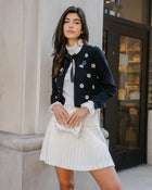 Flower Jacquard Open Ribbon Cardigan (Black)