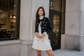 Flower Jacquard Open Ribbon Cardigan - Black