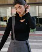 Neck Ribbon Knit Pullover (Black)