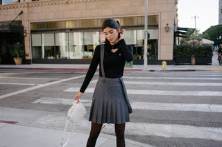 High waist overall pleated skirt - Black
