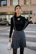 High waist overall pleated skirt - Black