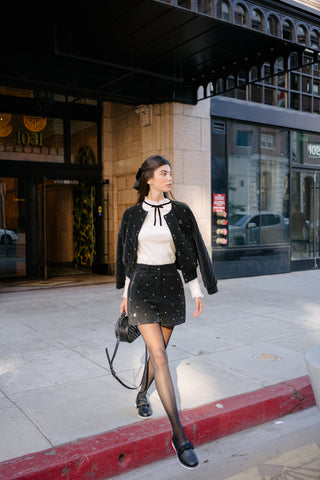 Pearl quilted short pants - Black