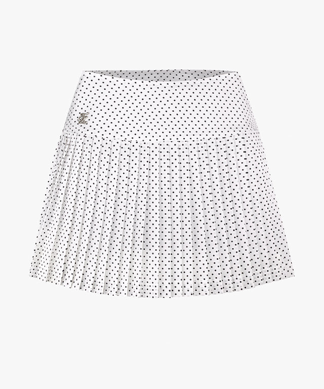 FAIRLIAR Dot Flare Pleated Skirt (White)