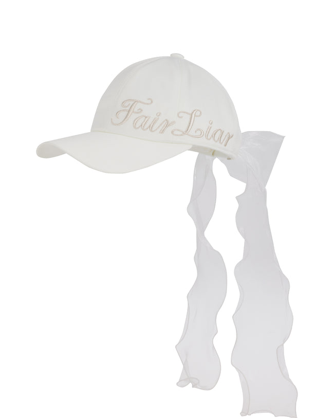 Side Logo Organza Ribbon Cap - Ivory