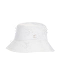 Fair Liar Leather Trimmed Flower Bucket Hat - Cream