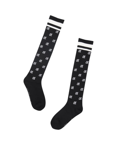 FL logo pattern knee socks - Black