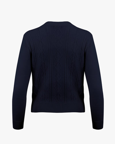 Cable pocket round neck cardigan - Navy