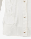 Cable pocket round neck cardigan - White