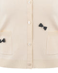 Mini ribbon pocket round neck cardigan - Cream