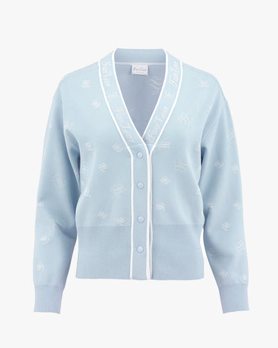 Logo Loose Fit V -Neck Cardigan - Blue